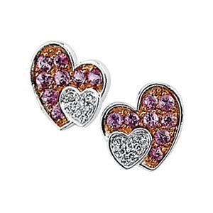 Genuine Pink Sapphire & Diamond Heart Earrings