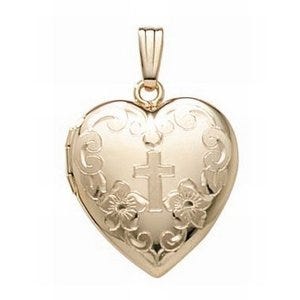 14k Gold Filled Cross Heart Photo Locket - 3/4 inch x 3/4 inch