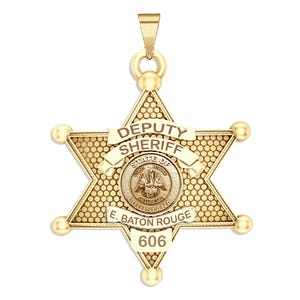 Personalized 6-Point Star Louisiana Sheriff Badge with Rank, Number & Dept.