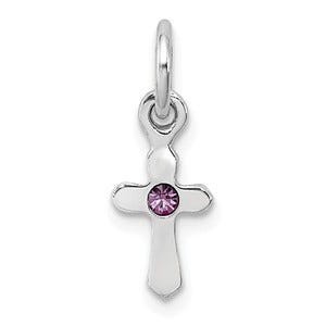 Sterling Silver RH Plated Child\'s Preciosca Crystal June Cross Pendant