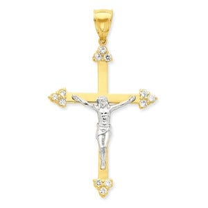 10k & Rhodium CZ Crucifix Pendant