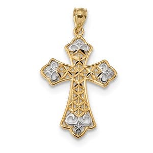 14k w/Rhodium Polished D/C Filigree Cross Pendant