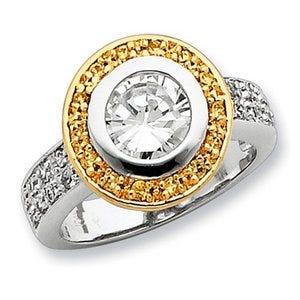 Sterling Silver Vermeil Cubic Zirconia Promise Ring w/ Halo