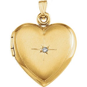 Solid 14K Yellow Gold Heart Photo Locket with Diamond