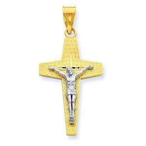 14K Two-Tone Gold  Small Textured Crucifix Pendant