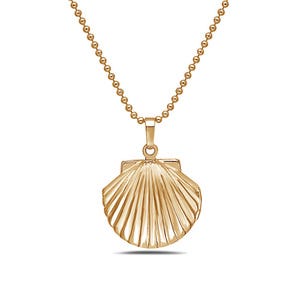 14k Gold Tone Seashell Photo Locket with 18" Chain