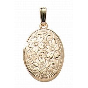 14k Gold Filled Floral Oval Photo Locket - 5/8 Inch x 3/4 Inch