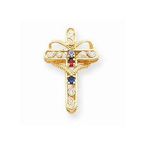 14k Genuine 3 Stone Mother\'s Cross Pendant