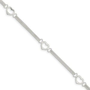 Sterling Silver Polished Heart Anklet