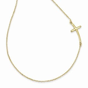 14k Large Sideways Curved Cross Necklace