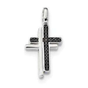 Sterling Silver Rhodium 0.2ct. Blk & Wht Dia.Reversible Cross Pendant