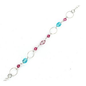 Sterling Silver Adjustable Anklet / Ankle Bracelet Beads & Hoops