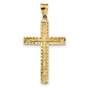 14k Polished and Textured Diamond-cut Latin Cross Pendant