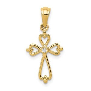 14k Yellow Gold Diamond Accented Cross Pendant