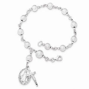 Sterling Silver Polished Laser-Cut Rosary Bracelet