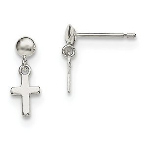 Sterling Silver Rhodium-plated CZ Cross Earrings