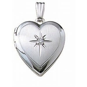 14k White Gold Heart Locket w/ Genuine Diamond