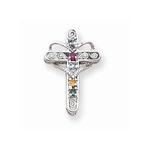 14k White Gold Genuine Mother\'s Cross Pendant
