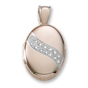 18k Premium Weight Yellow Gold w/ Diamond Sash Oval Locket