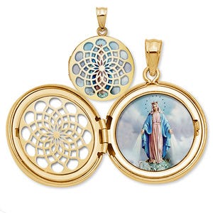 Miraculous Medal Ornate Cut-out Round Locket