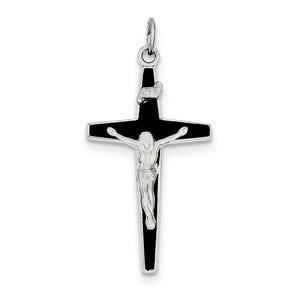 Sterling Silver Rhodium-plated Enameled Crucifix Pendant