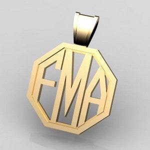Octagon Monogram 3-Letter Block Cut-Out Pendant