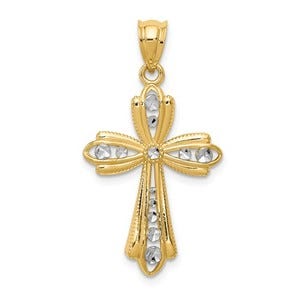 14K Yellow Gold w/Rhodium Diamond Cross