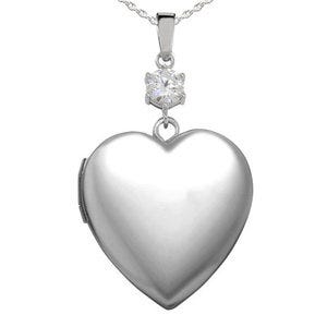 Sterling Silver "Sweetheart" Cubic Zirconia Accent Heart Photo Locket