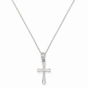 14K White Gold Mini Beveled Cross Pendant