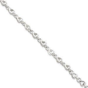 Sterling Silver Solid Polished Heart Link Anklet