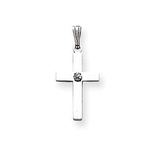14k White Gold .01ct. Diamond Cross Pendant