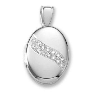 18k Premium Weight White Gold w/ Diamond Sash Oval Locket