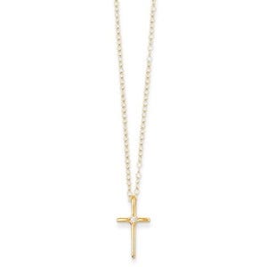 14k Yellow Gold .01 ct Diamond Children's Cross Pendant w/ 15" Chain