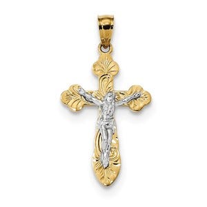 14k Two-tone Budded Crucifix Pendant