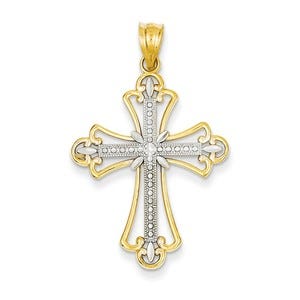 14K w/Rhodium Budded Cross Pendant