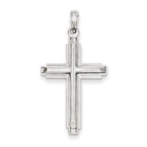 14K White Gold Cylinder Cross on Beaded Trim Frame