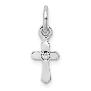 Sterling Silver RH Plated Child\'s Preciosca Crystal Apr Cross Pendant