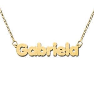 14K Yellow Gold "Block" Style Horizontal Name Necklace with Chain