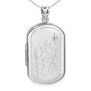 Sterling Silver Saint Christopher Dog Tag Photo Locket