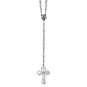 Sterling Silver  Corraguated  Rosary Necklace /with Sacred Heart of Jesus