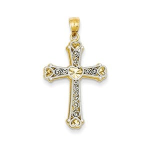 14k Two-tone Hearts Cross Pendant