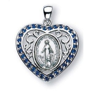 Sterling Silver Miraculous Medal w/ Synthetic Sapphires