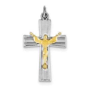 Sterling Silver Rhodium-plated & Vermeil Crucifix Charm