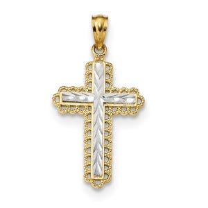 14k w/Rhodium Diamond-cut Budded Cross Pendant