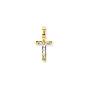 14K Two-tone D/C Medium Block Lattice Cross w/Crucifix Pendant
