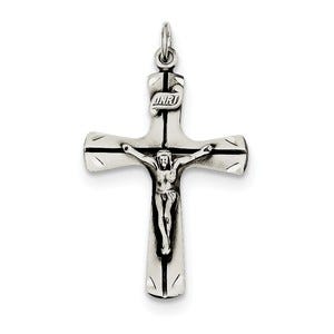 Sterling Silver Satin Antiqued Crucifix Pendant