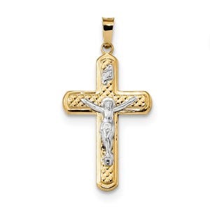 14k Two-tone Polished and Textured INRI Crucifix Pendant