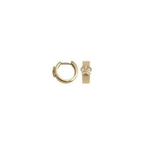 14K  Yellow Gold Children's "Flower" Huggie Earrings with Pink Enamel
