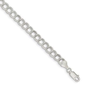 Sterling Silver 6mm Double Link Charm Bracelet  w/ Lobster Claw