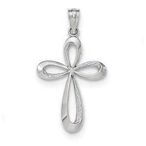 14k White Gold Polished Ribbon Cross Pendant